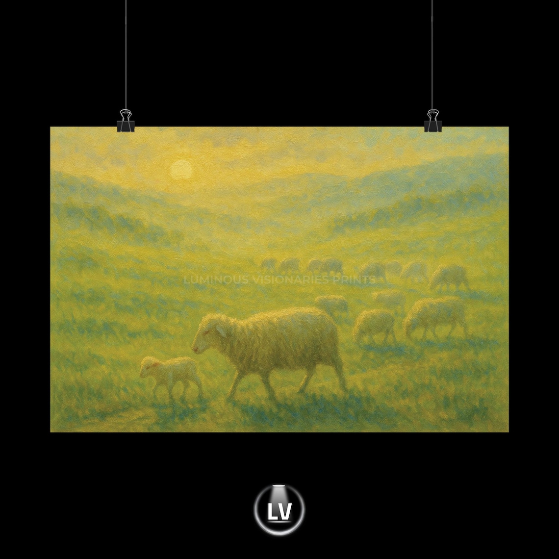 Serene Pastoral Sheep Art Print, Farmhouse Decor