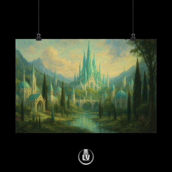 Fantasy Wall Art Decor Matte Horizontal Elves Cityscape Artwork Home Office Decoration Unique Theme Poster Apacs 31