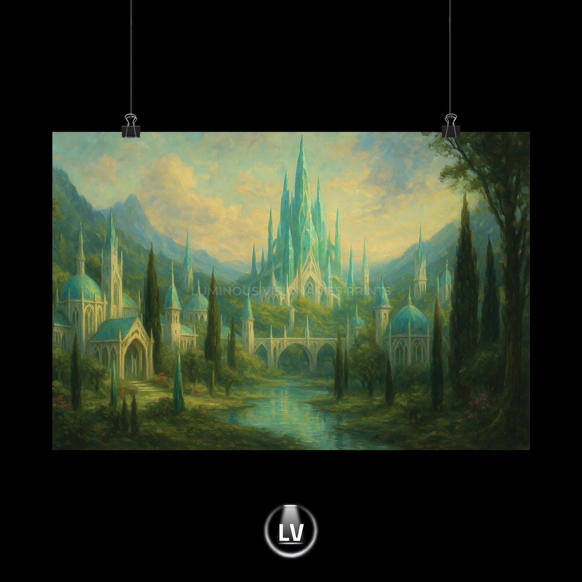 Fantasy Wall Art Decor Matte Horizontal Elves Cityscape Artwork Home Office Decoration Unique Theme Poster Apacs 31