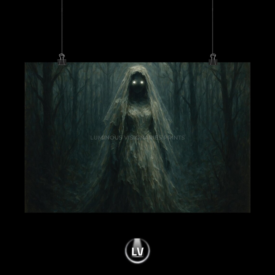 Haunted Forest Ghost Art Poster Spooky Dark Veil Figure Wall Decor Home Gift