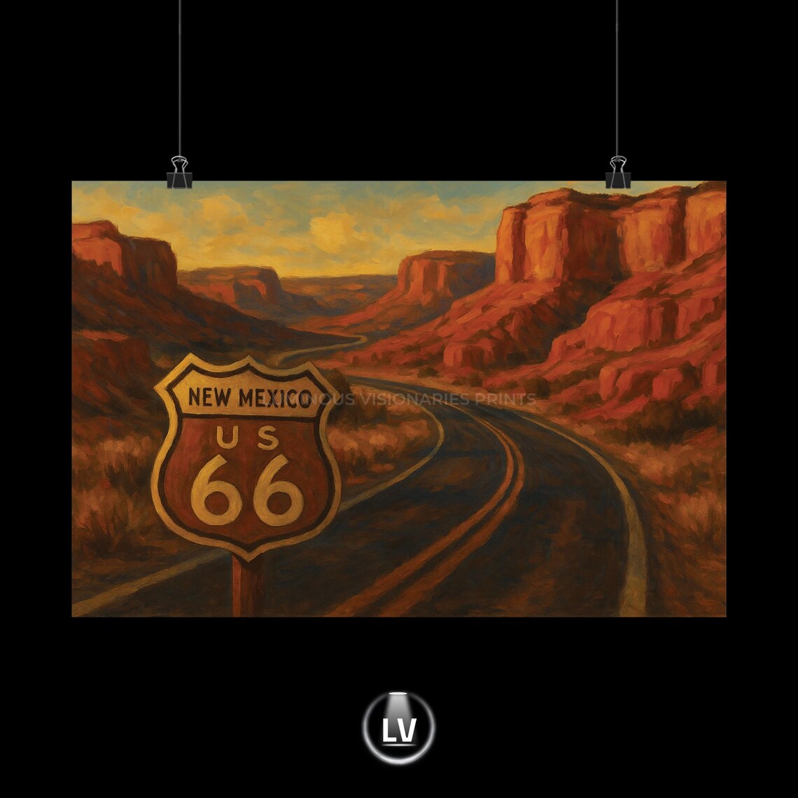 Vintage Route 66 Travel Poster, Retro Art Print