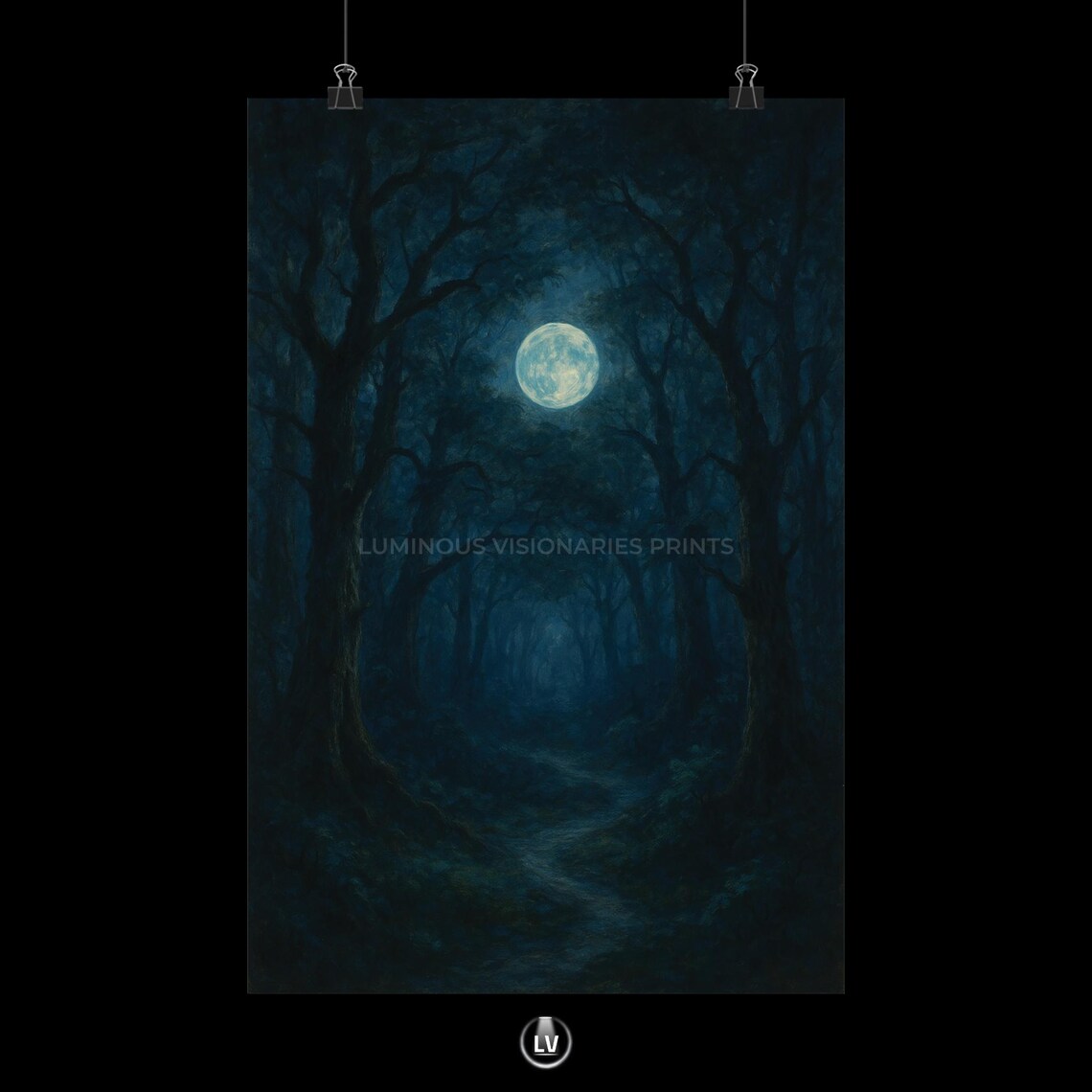 Mystical Moonlit Forest Poster Dark Wall Art Home Decor Nature Print Gift For Dreamers Halloween Apls 81