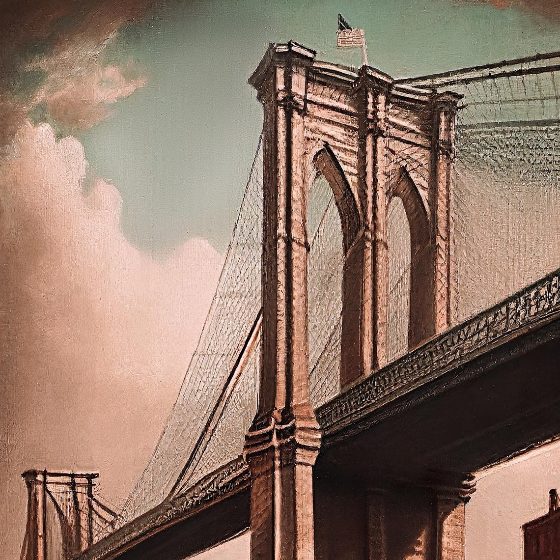 Brooklyn Bridge New York City Vintage Landscape Art Print - Image 3