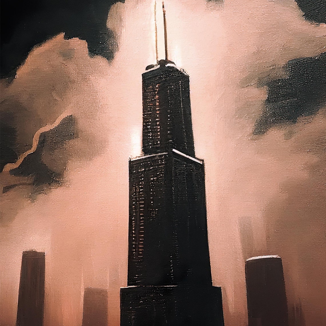 Willis Tower, Chicago Vintage Landscape Art Print - Image 3