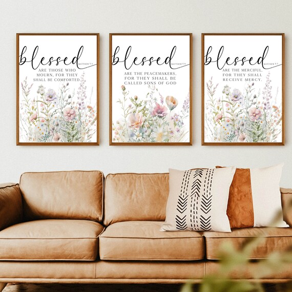 Blessed Are the Peacemakers Beatitudes Set of 3 Scripture Poster