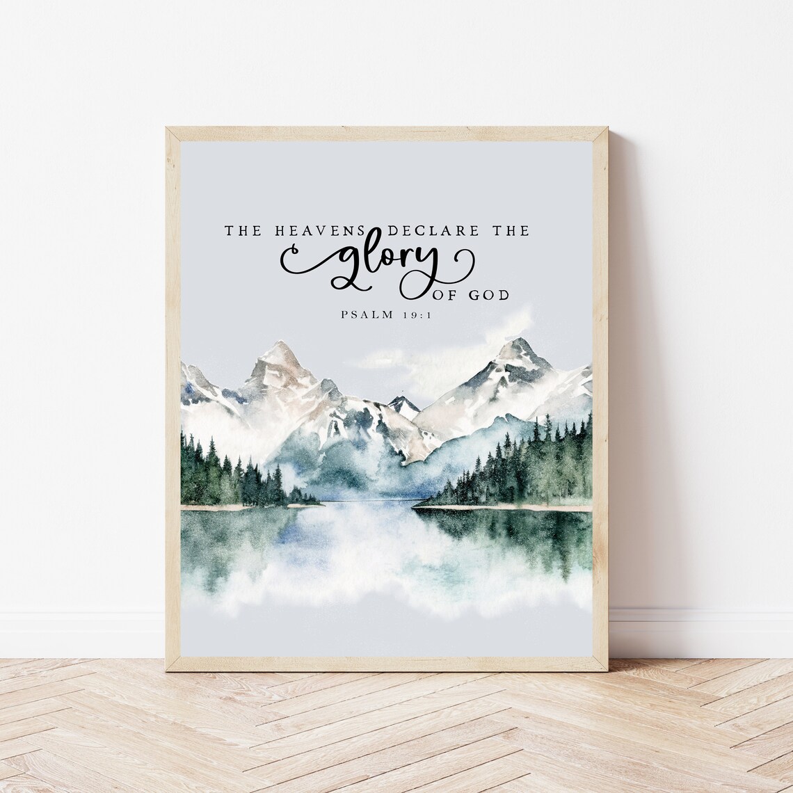 Mountain Bible Verse Print Psalm 191 Christian Forest Nursery Wall Art The Heavens Declare Pine Tree Decor Scripture Poster