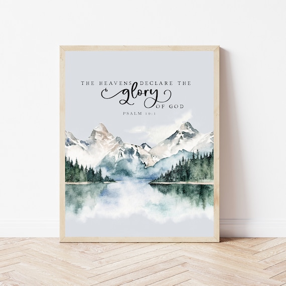 The Heavens Declare The Glory Of God Mountain Lake Watercolor Poster