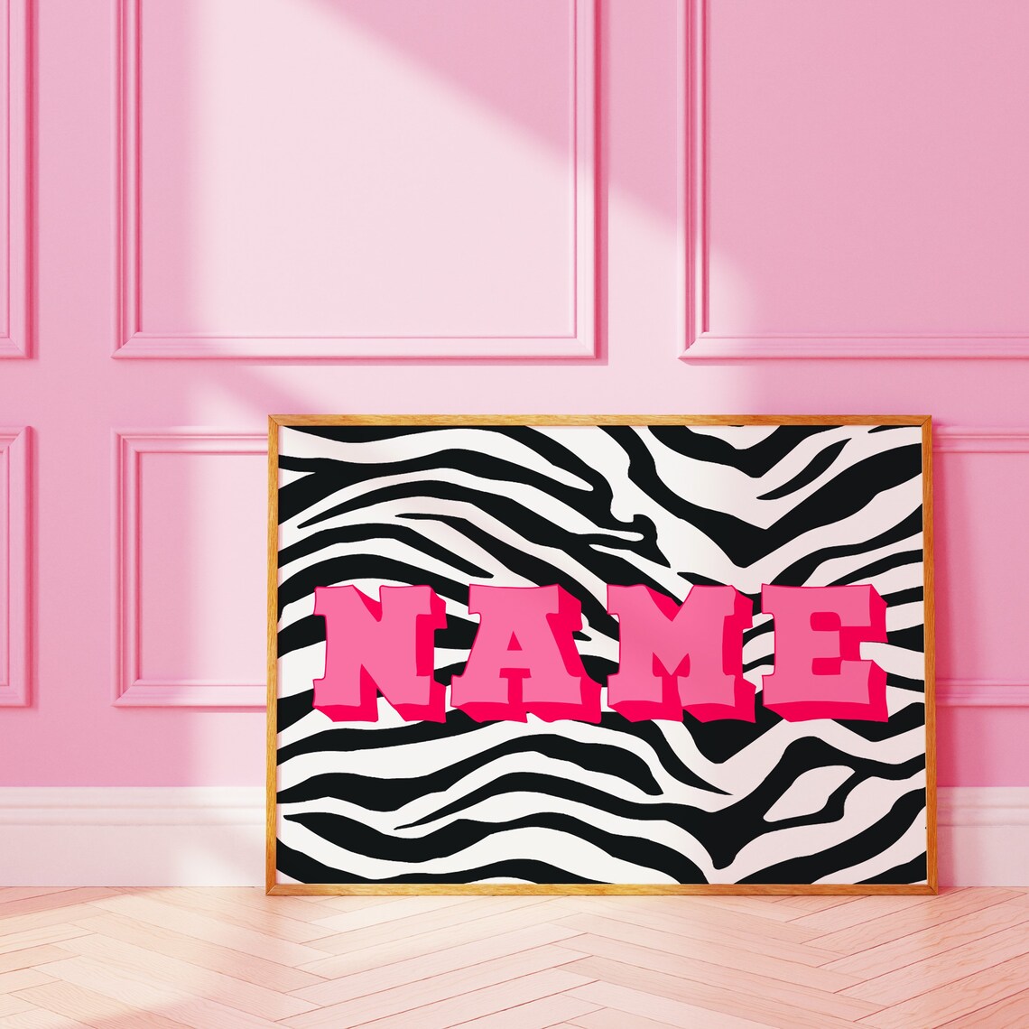 Personalised Zebra Name Art Print, Custom Wild Animal