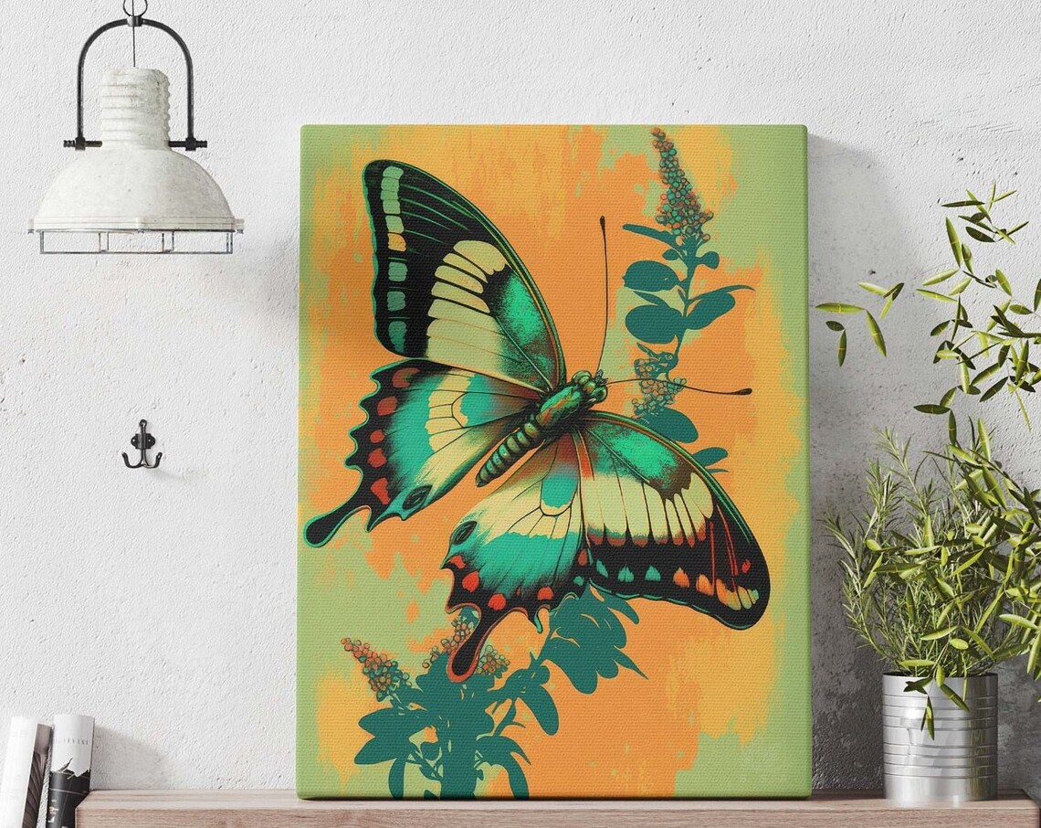 Green Swallowtail Butterfly Poster Orange Botanical Vintage Style Art