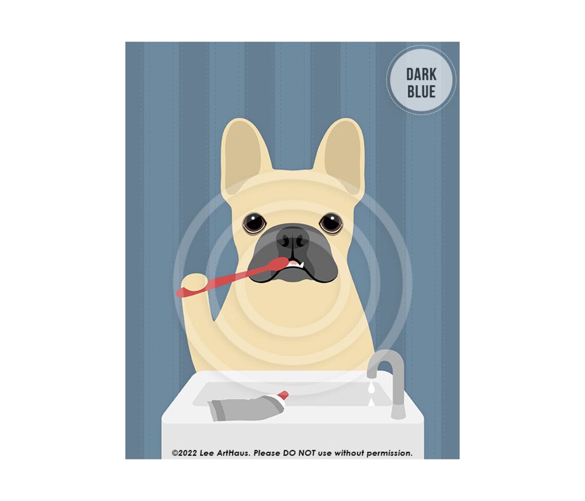 French Bulldog Brushing Teeth At Bathroom Sink Funny Dog Poster