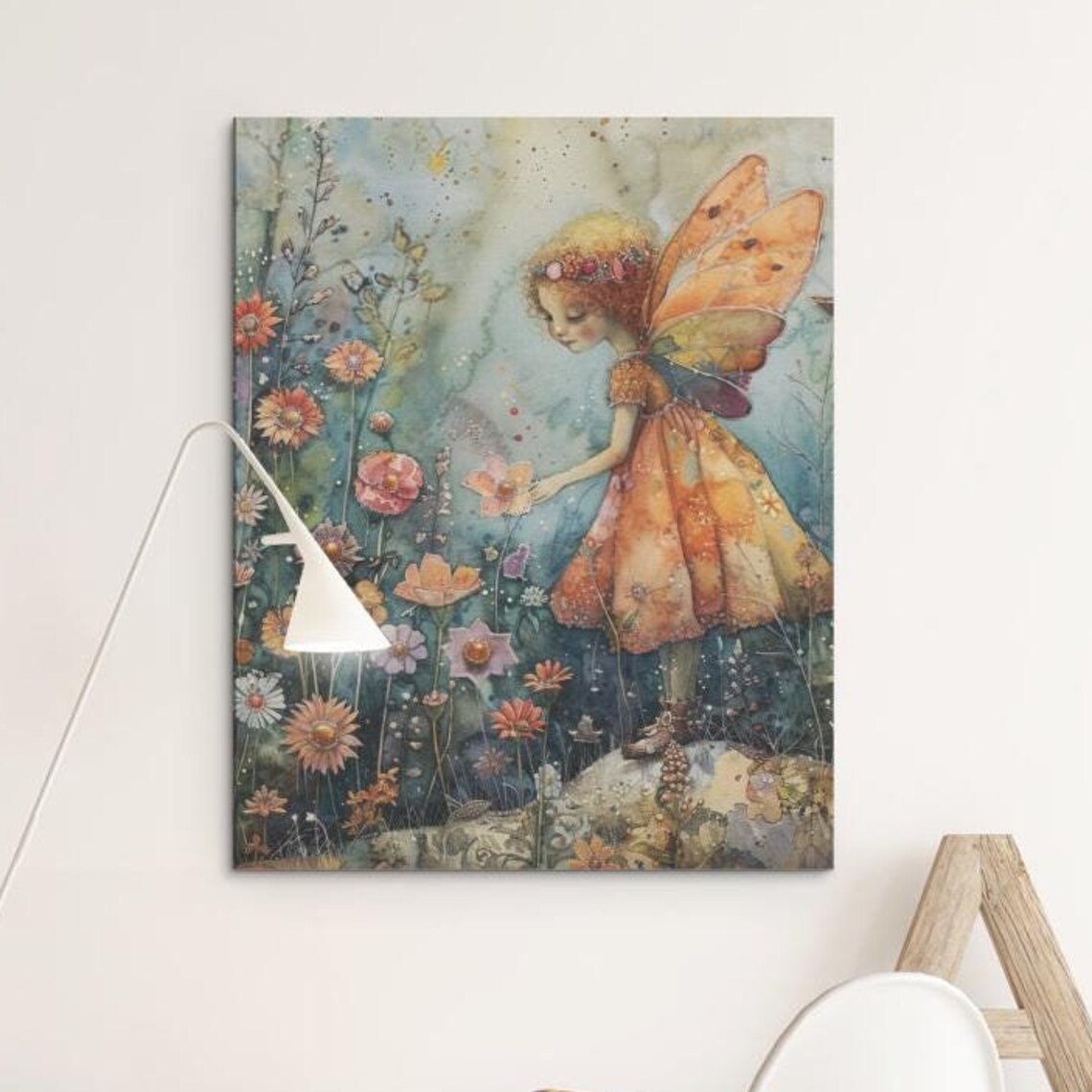 Garden Fairy Girl Orange Floral Dress Wildflower Watercolor Poster