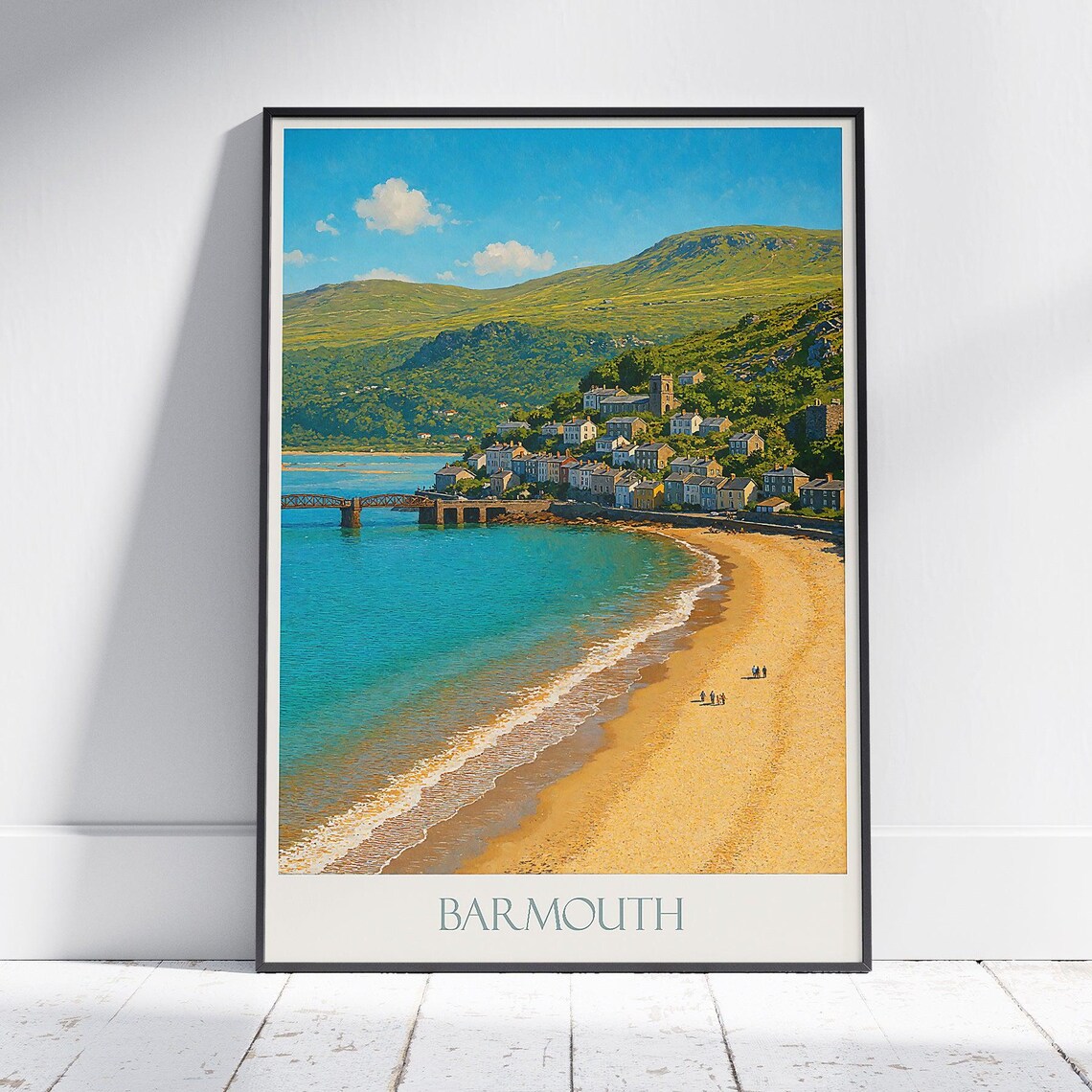 Barmouth Wales Golden Beach Railway Bridge Seaside Travel Poster