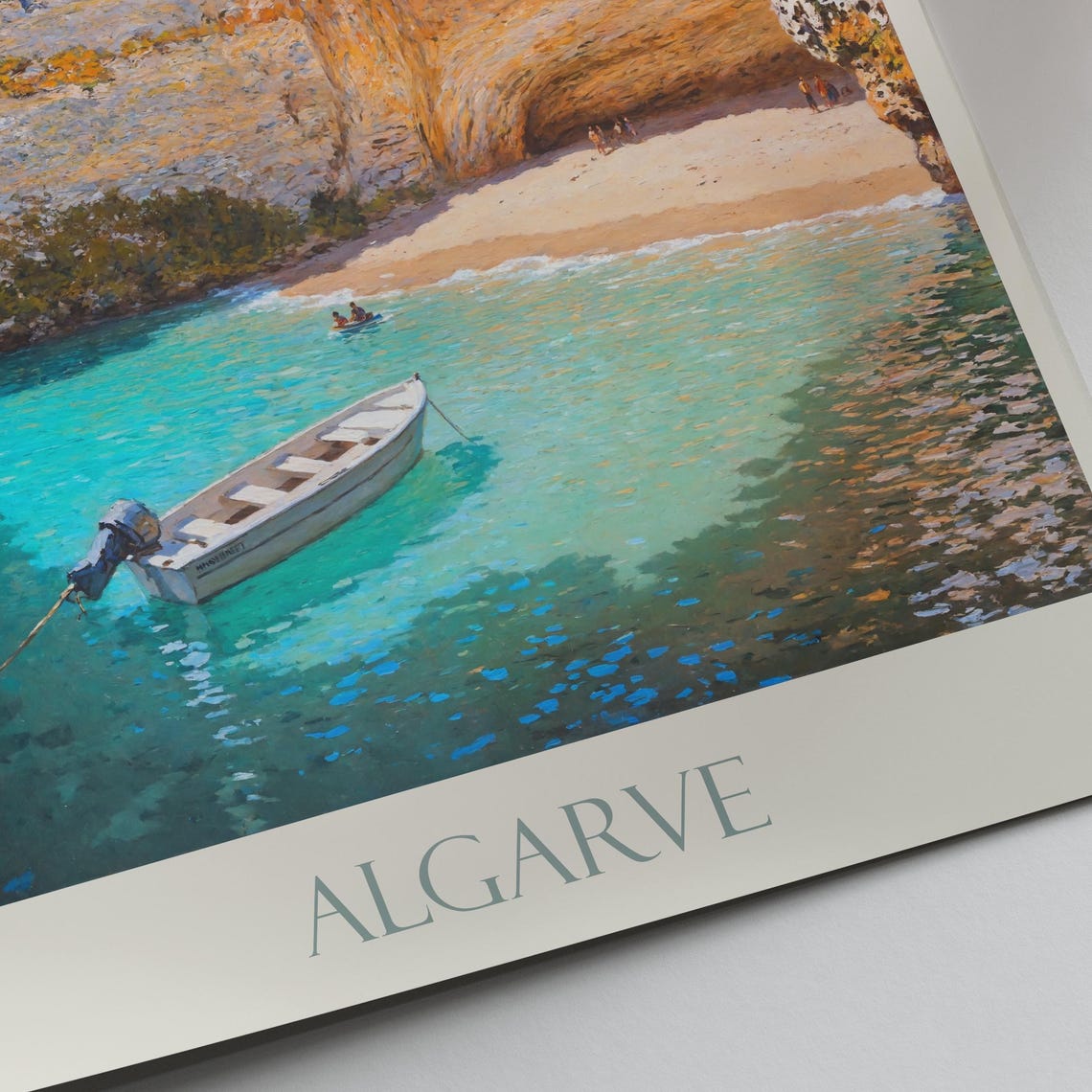Algarve Sea Cave With Skylight Painted Turquoise Water And Boat Poster - Image 4