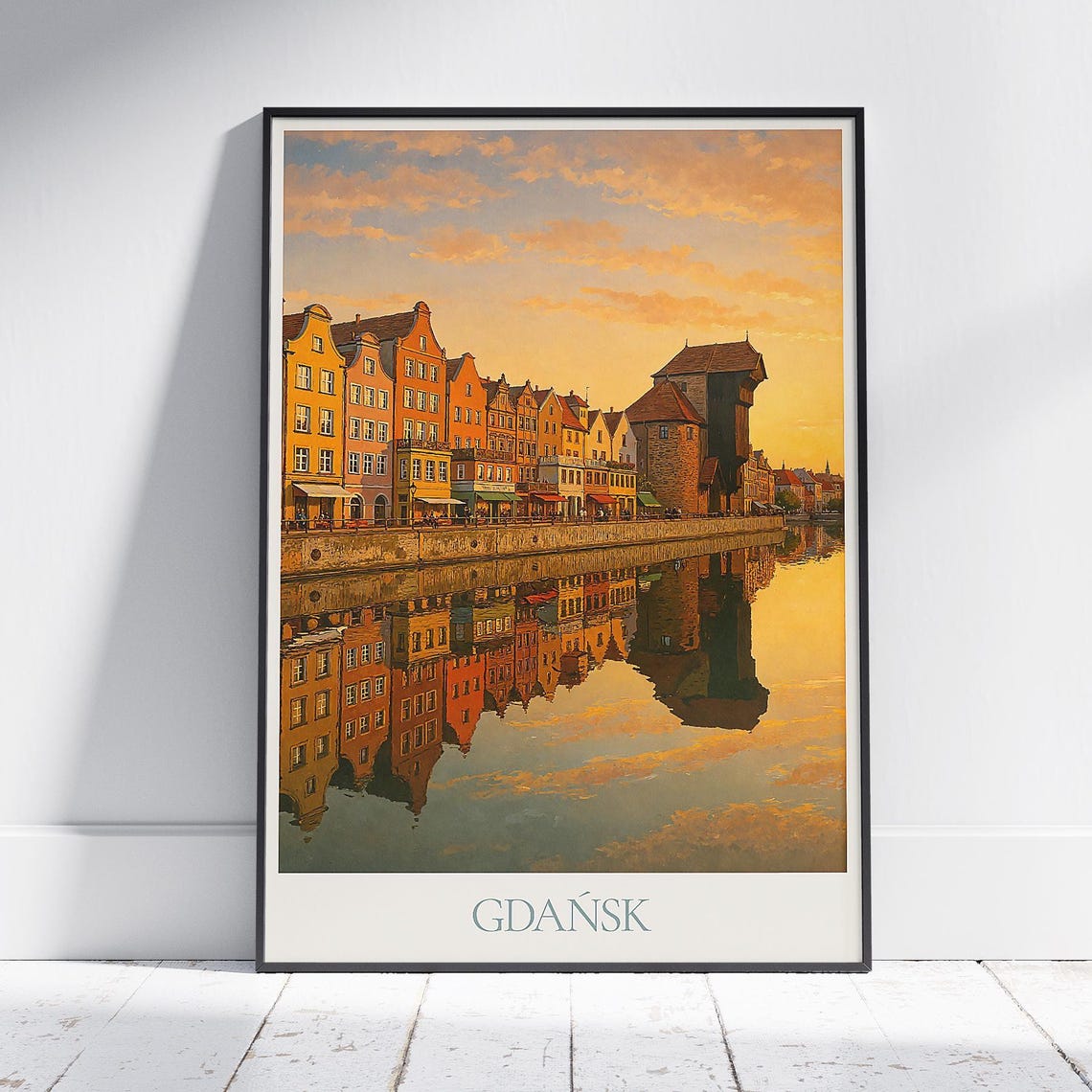 Gdansk Poland Motlawa River Medieval Crane Sunset Reflection Poster