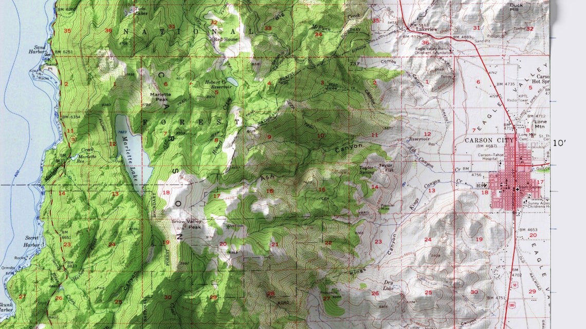 Lake Tahoe California Nevada Shaded Relief Vintage Map Print - Image 2