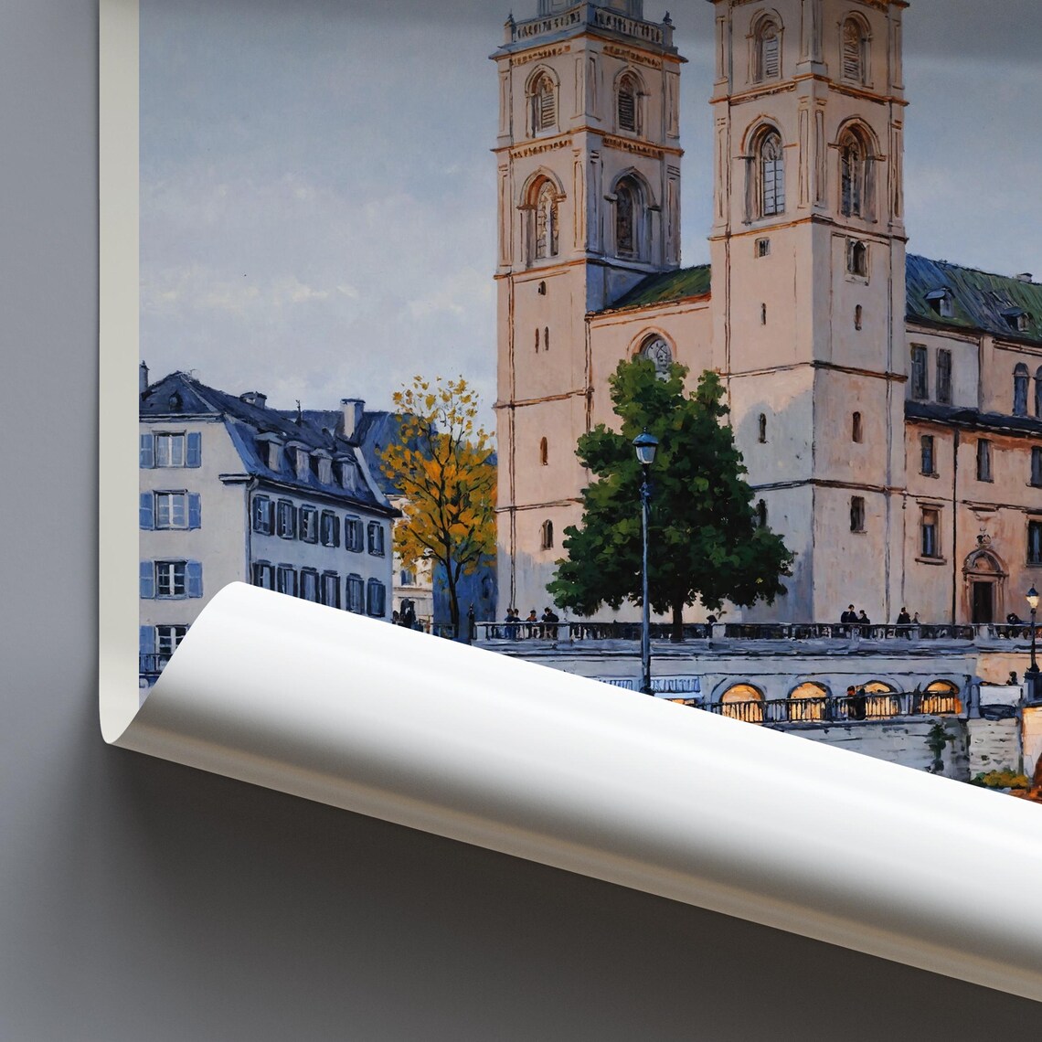 Zürich Switzerland Old Town Bridge River Church Towers Painted Poster - Image 3