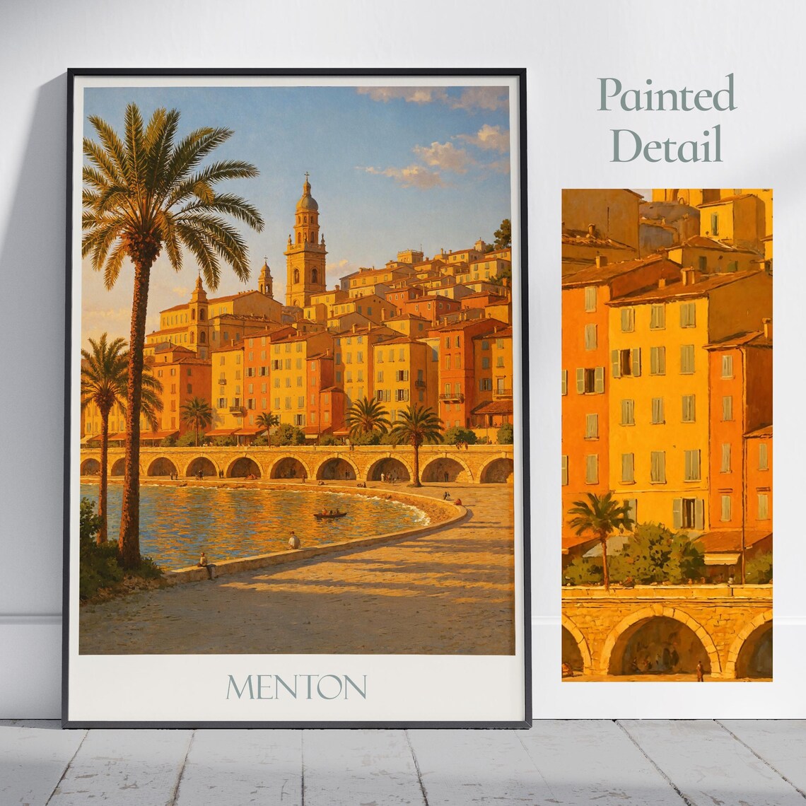 Menton French Riviera Seaside Promenade Palm Trees Travel Poster