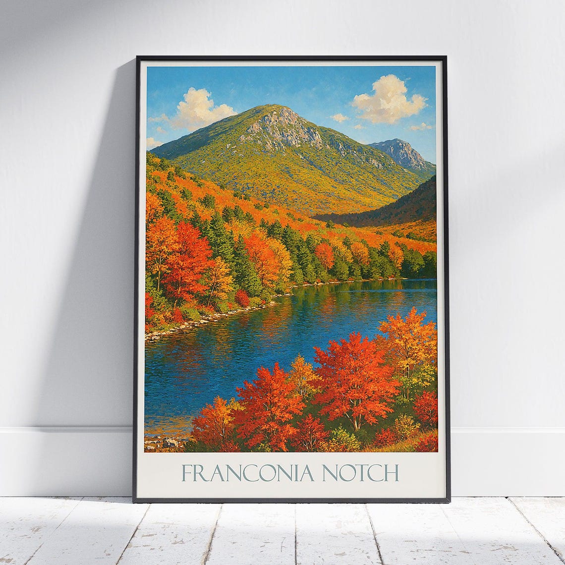 Franconia Notch Autumn Lake Foliage White Mountains Travel Poster
