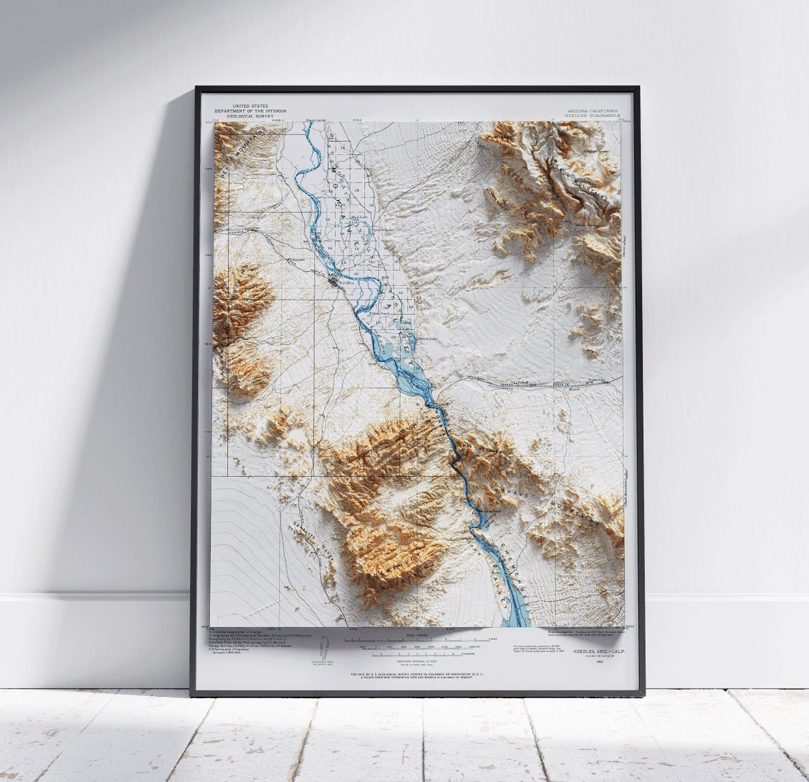 Mohave Canyon The Needles USGS Vintage Topo Map Relief Poster