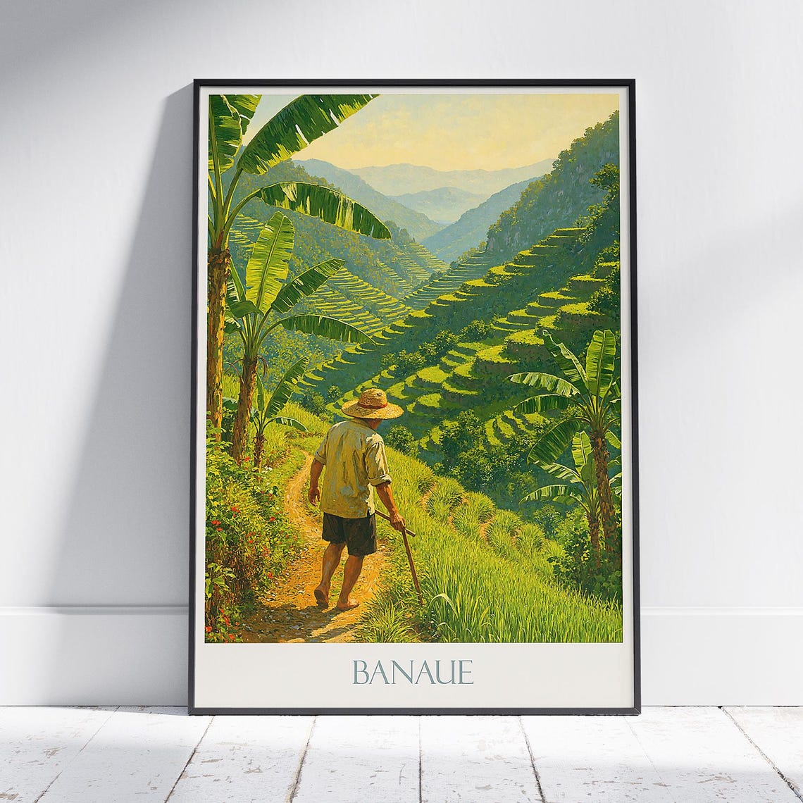 Banaue Philippines Rice Terraces Farmer Path Travel Poster Art