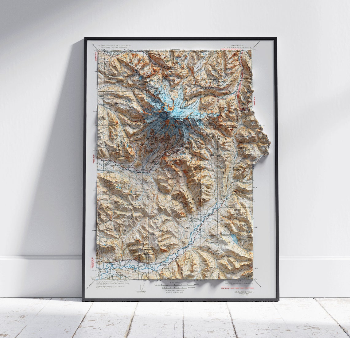 Mount Rainier Vintage Shaded Relief Topographic Map Art Print