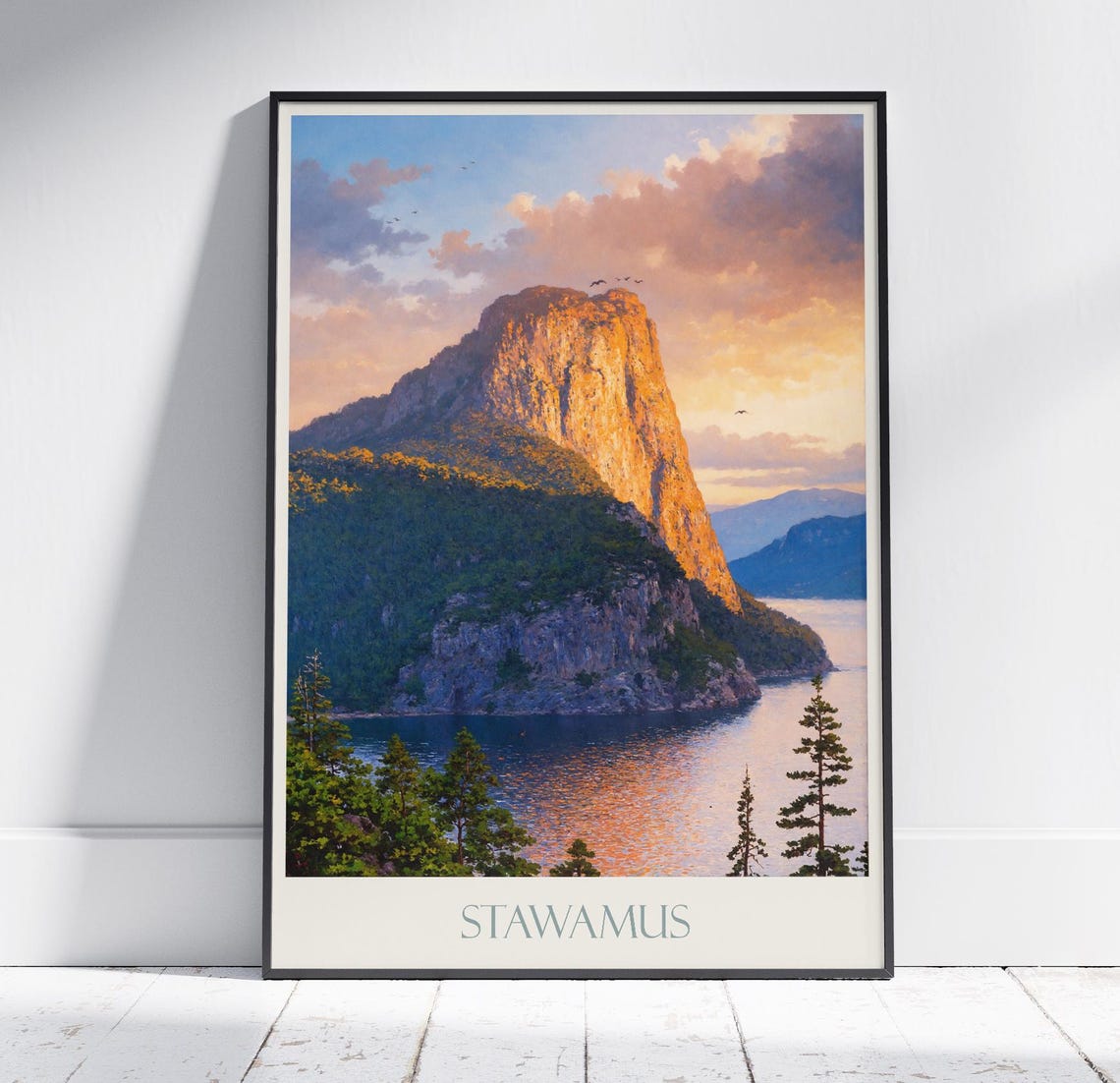 Stawamus Chief Mountain Sunset Lake Golden Hour Travel Art Poster