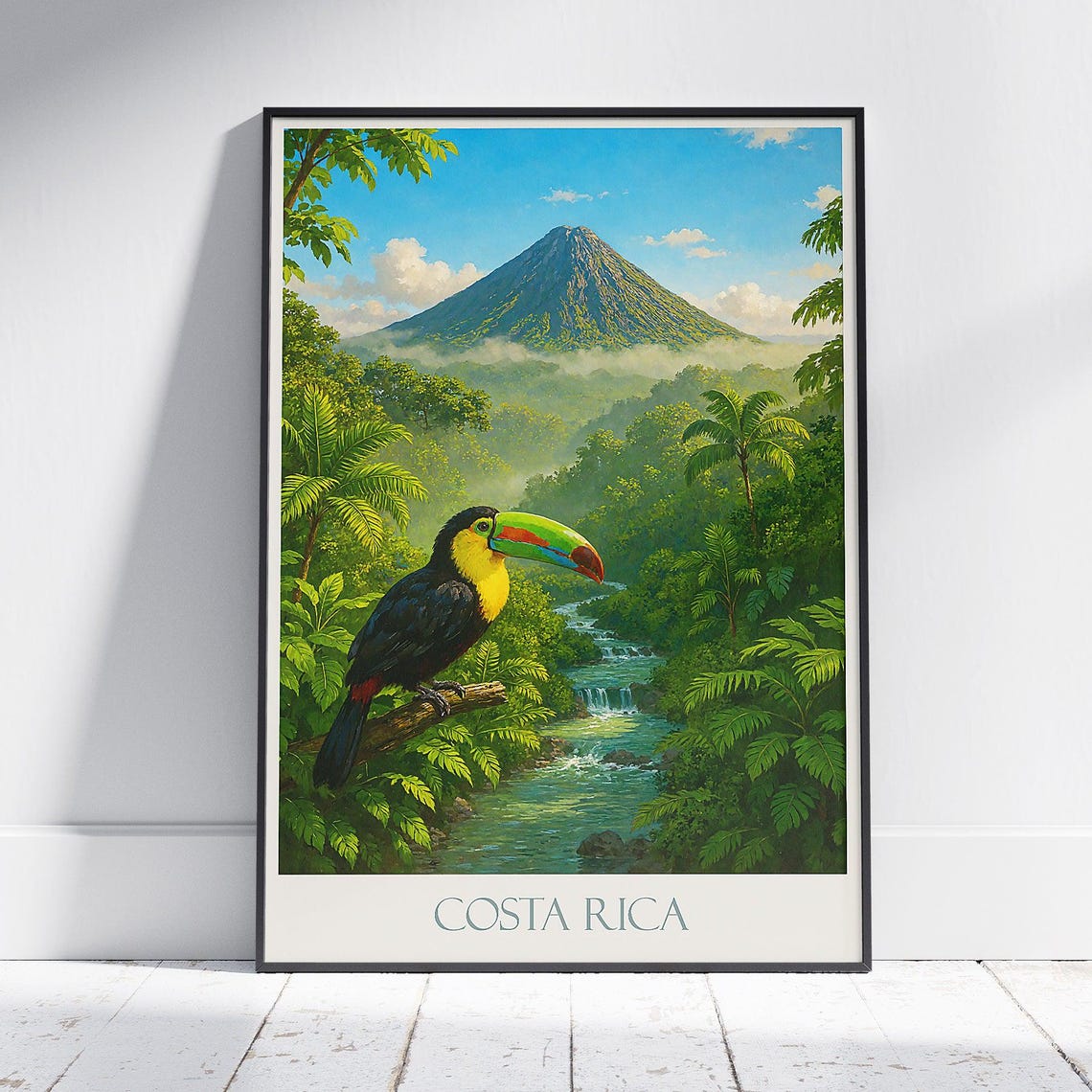 Arenal Volcano Costa Rica Keel Billed Toucan Rainforest Travel Poster