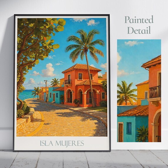 Isla Mujeres Colorful Colonial Street Caribbean Travel Poster