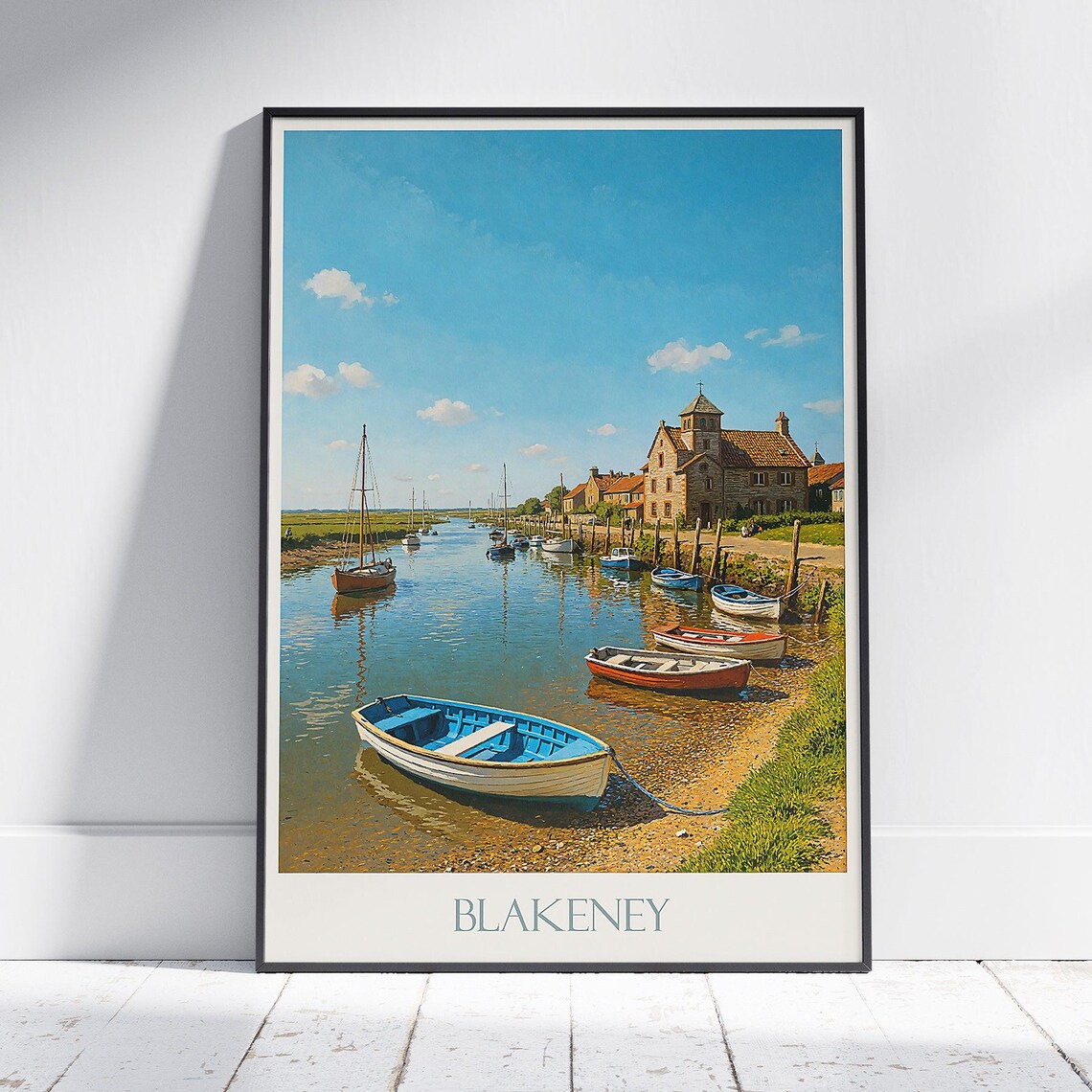 Blakeney Norfolk Harbor Boats Vintage Coastal Travel Art Poster