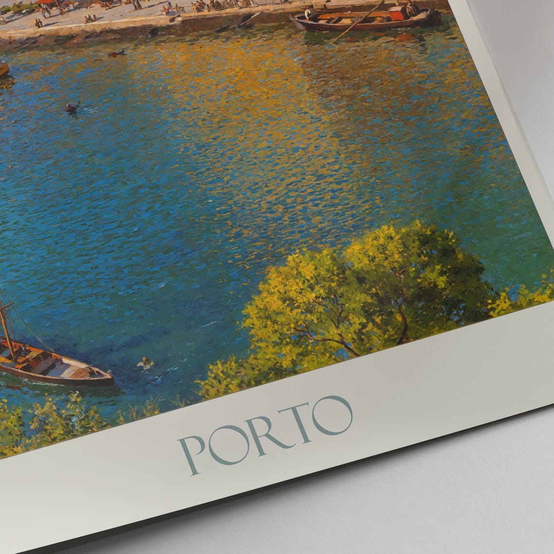 Porto Portugal Douro Riverfront Rabelo Boats Painted Travel Poster - Image 3