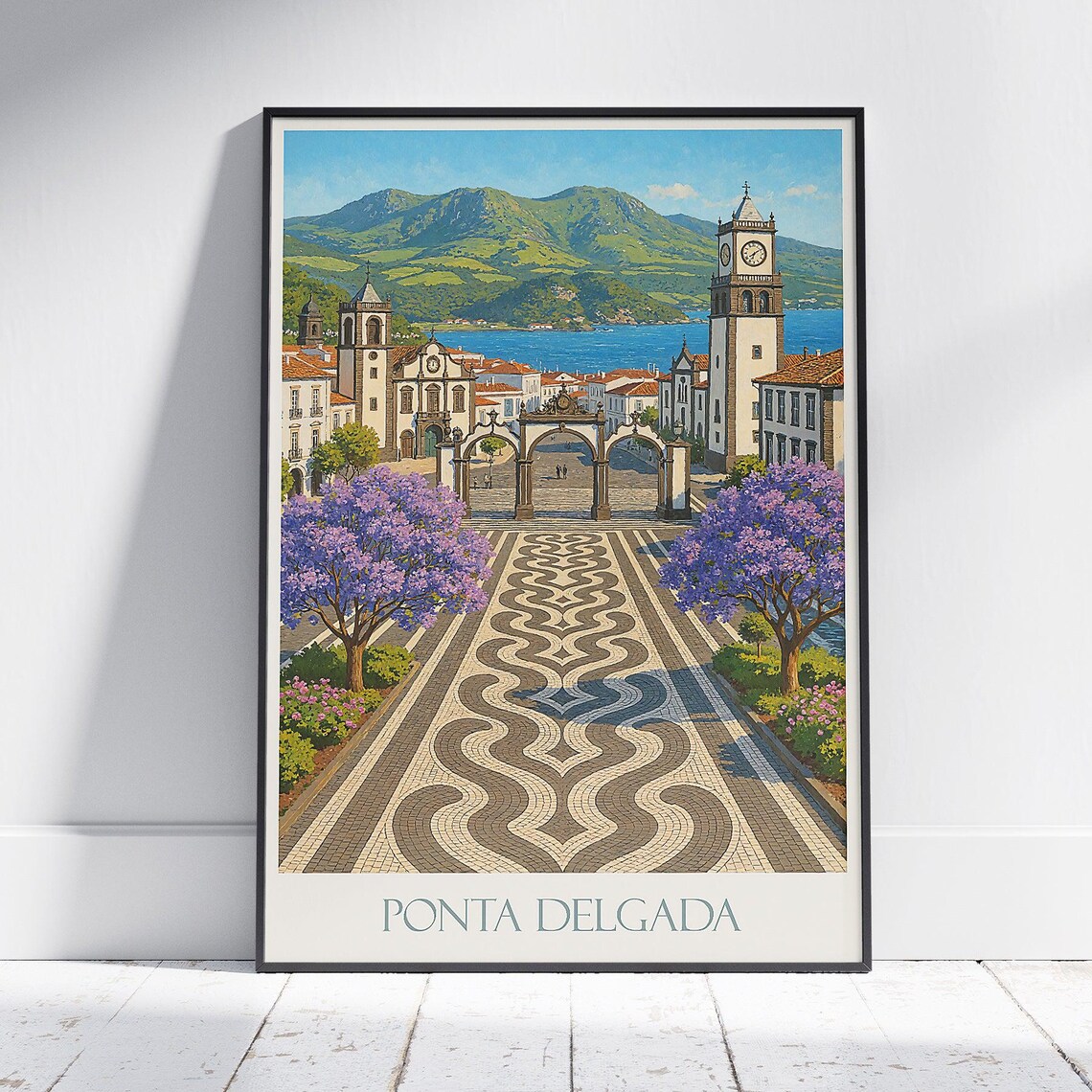 Ponta Delgada Azores Island City Gates Jacaranda Vintage Travel Poster
