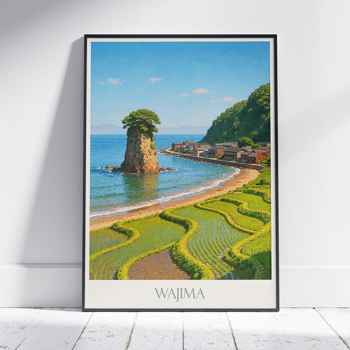Wajima Japan Rice Terraces Coastal Landscape Vintage Travel Poster