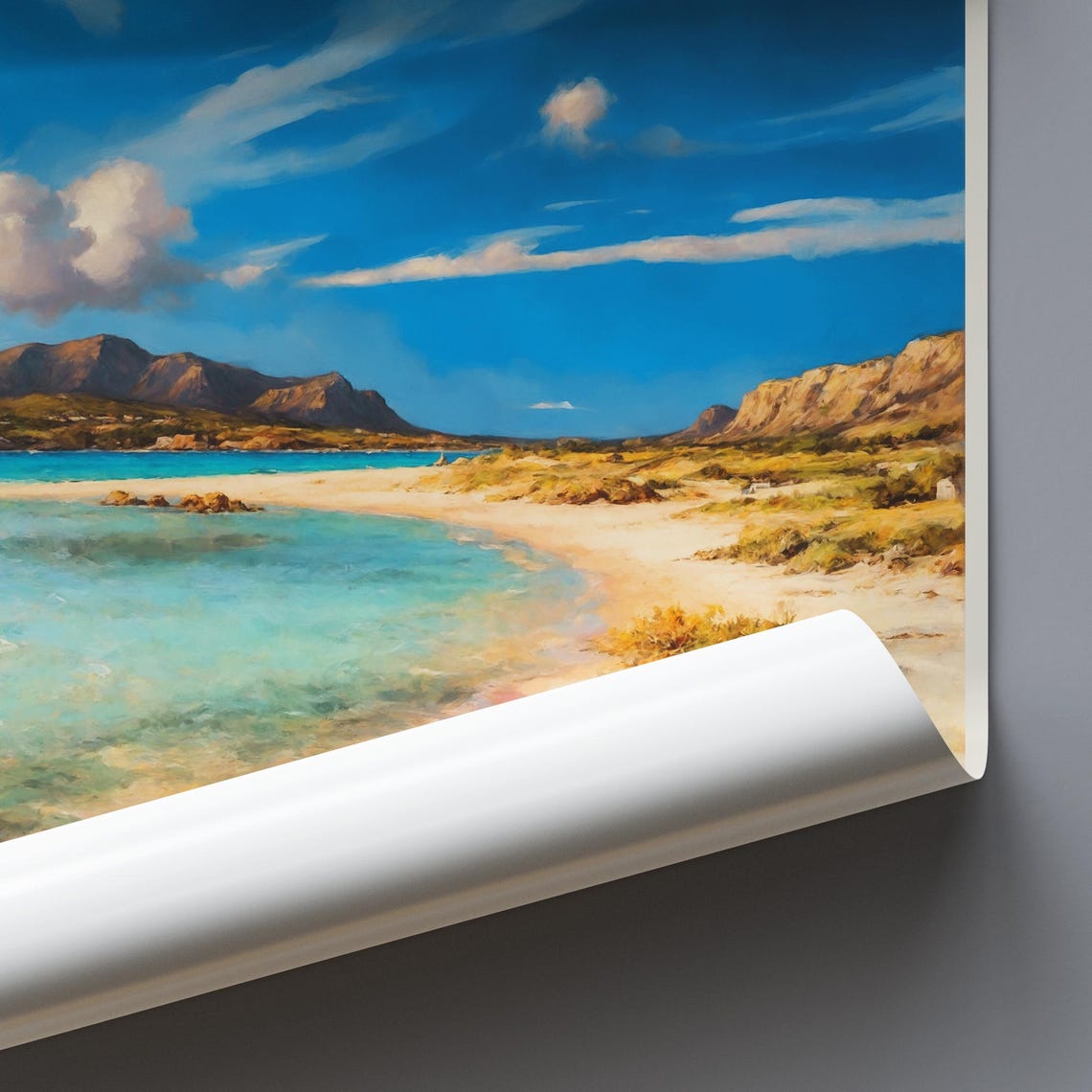 Elafonisi Greece Turquoise Pink Sand Beach Painted Travel Poster - Image 3
