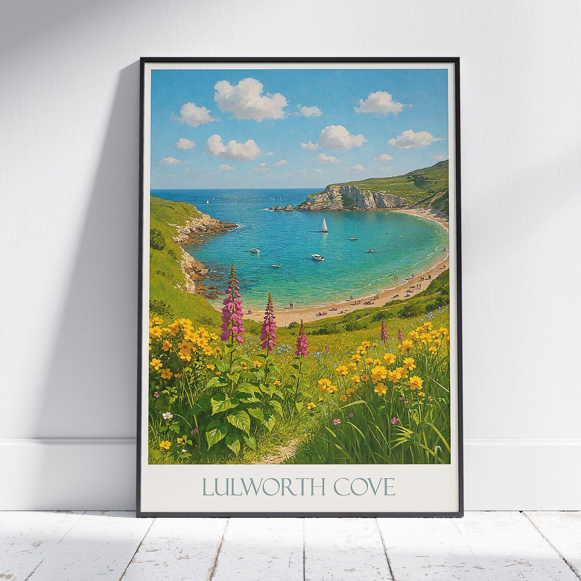 Lulworth Cove Dorset England Coastal Wildflowers Beach Travel Poster