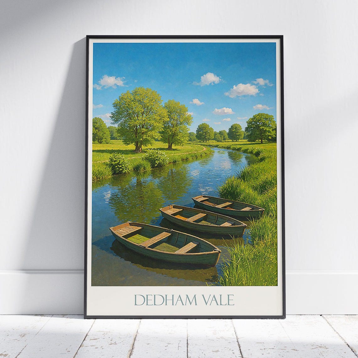 Dedham Vale Rowboat River English Countryside Vintage Travel Poster