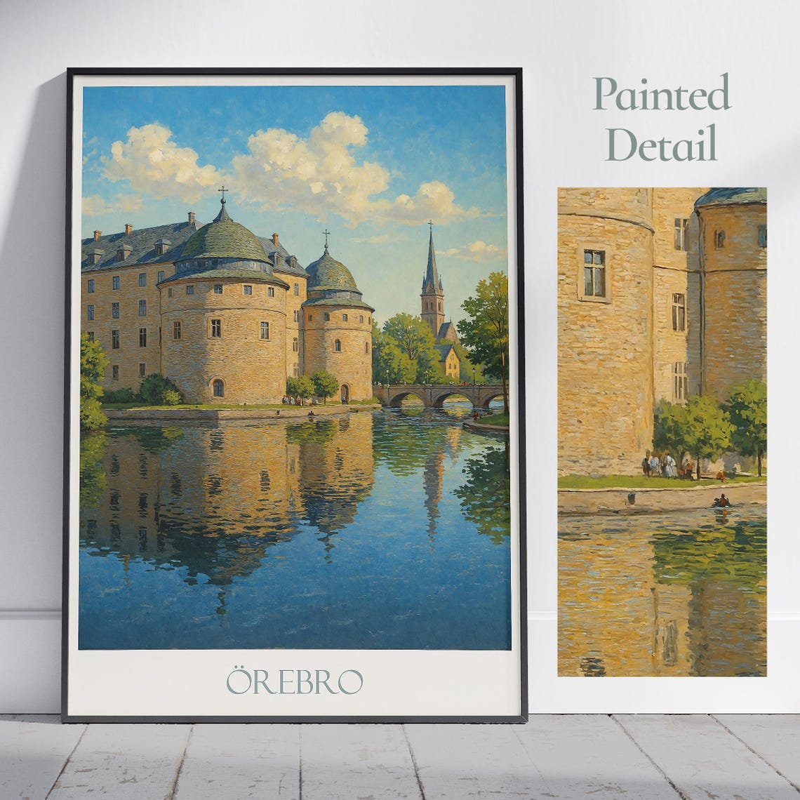 Örebro Sweden Painted Poster Castle Reflection River Landmark