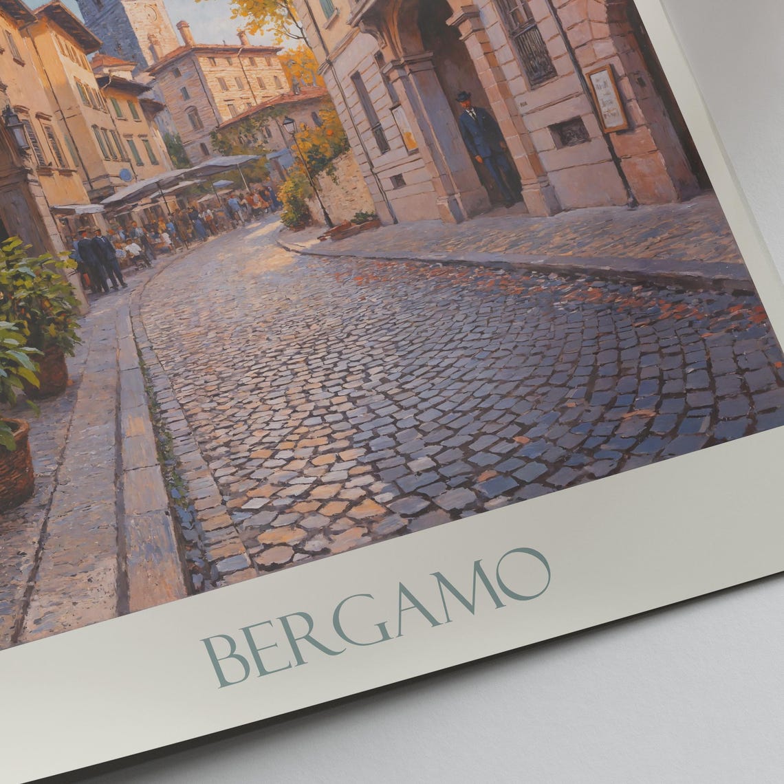 Bergamo Italy Old Town Street Stone Arches Clock Tower Travel Poster - Image 3