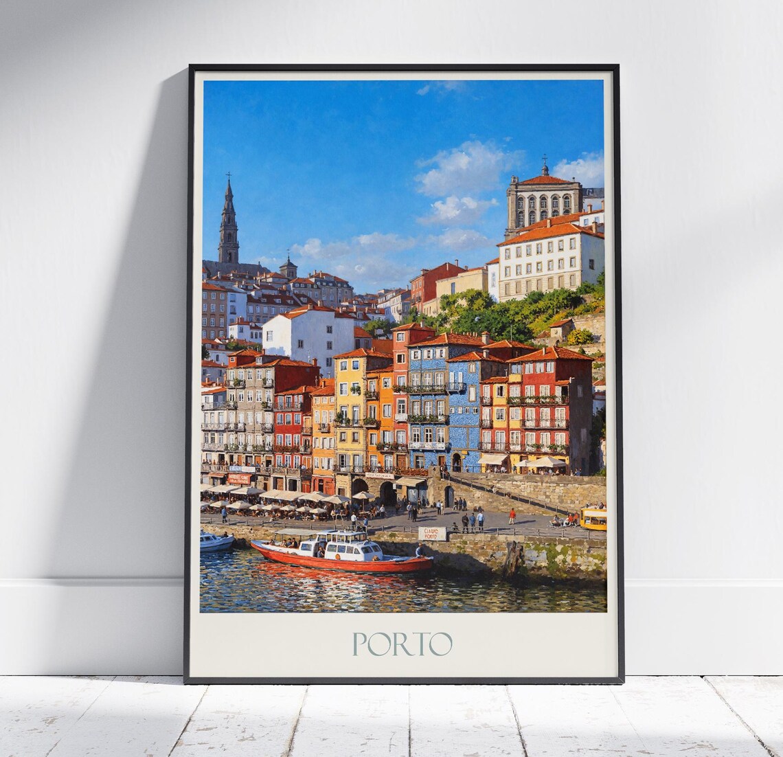 Porto Ribeira Waterfront Colorful Houses Portugal Travel Poster