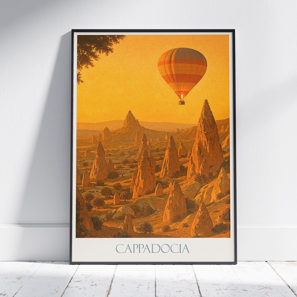 Cappadocia Hot Air Balloon Sunrise Golden Fairy Chimney Poster
