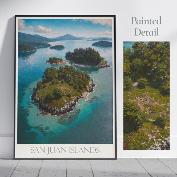 San Juan Islands Travel Print Washington Travel Poster Wall Art Home Decor Gift Personalized Framed