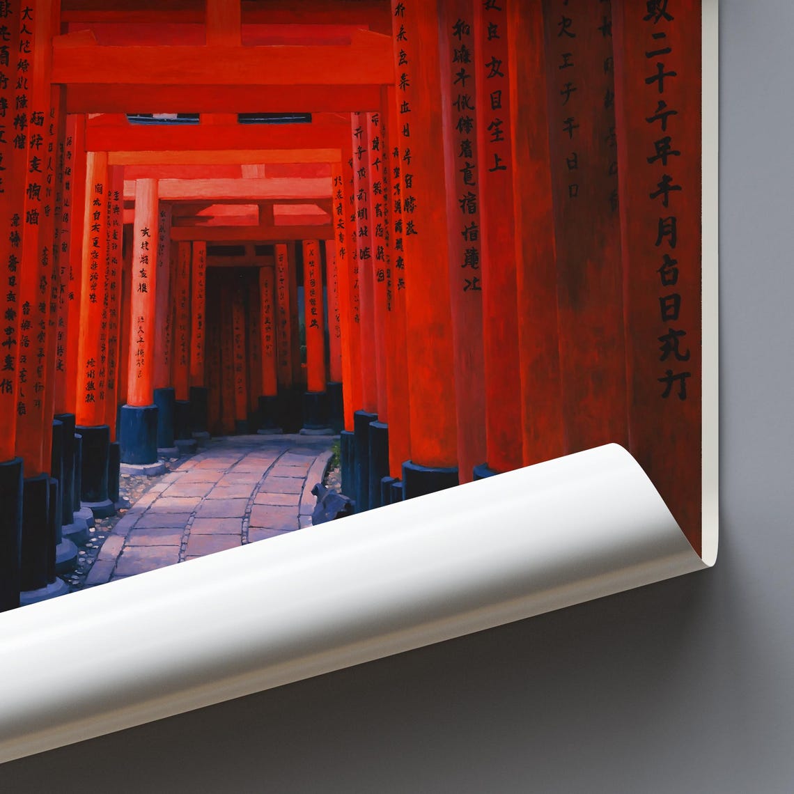 Fushimi Inari Kyoto Red Torii Gates Shrine Painted Travel Poster - Image 3