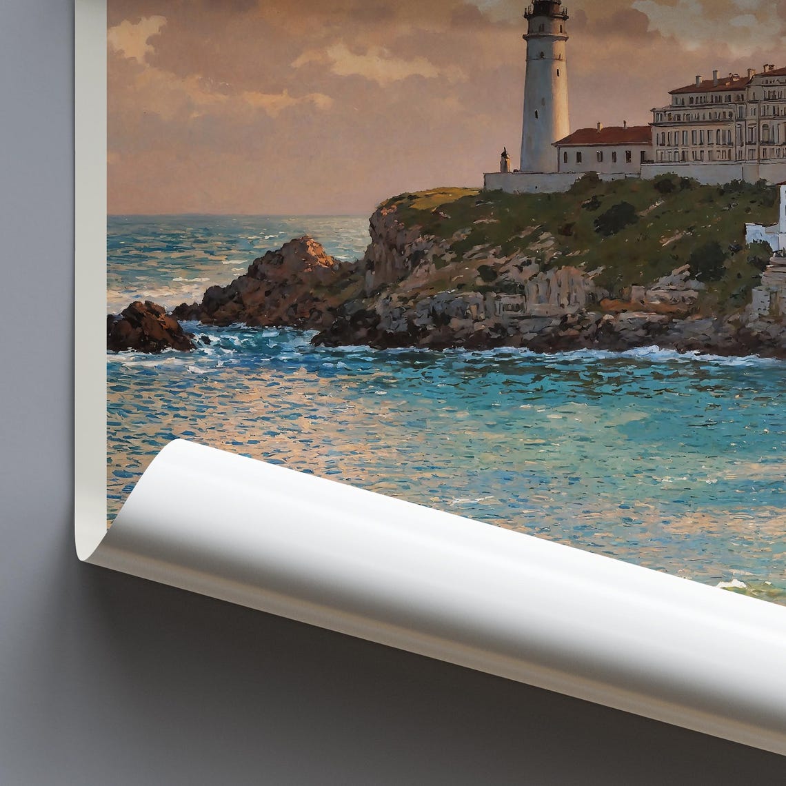 Biarritz France Lighthouse Cliffs Beach Painted Atlantic Coast Poster - Image 3