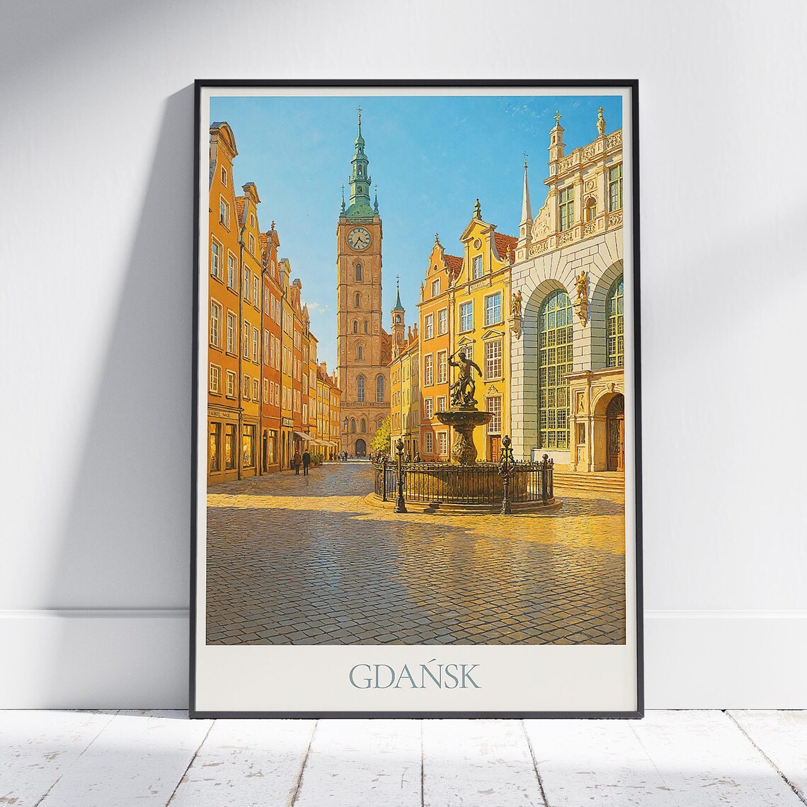 Gdansk Poland Long Market Neptune Fountain Old Town Hall Art Poster