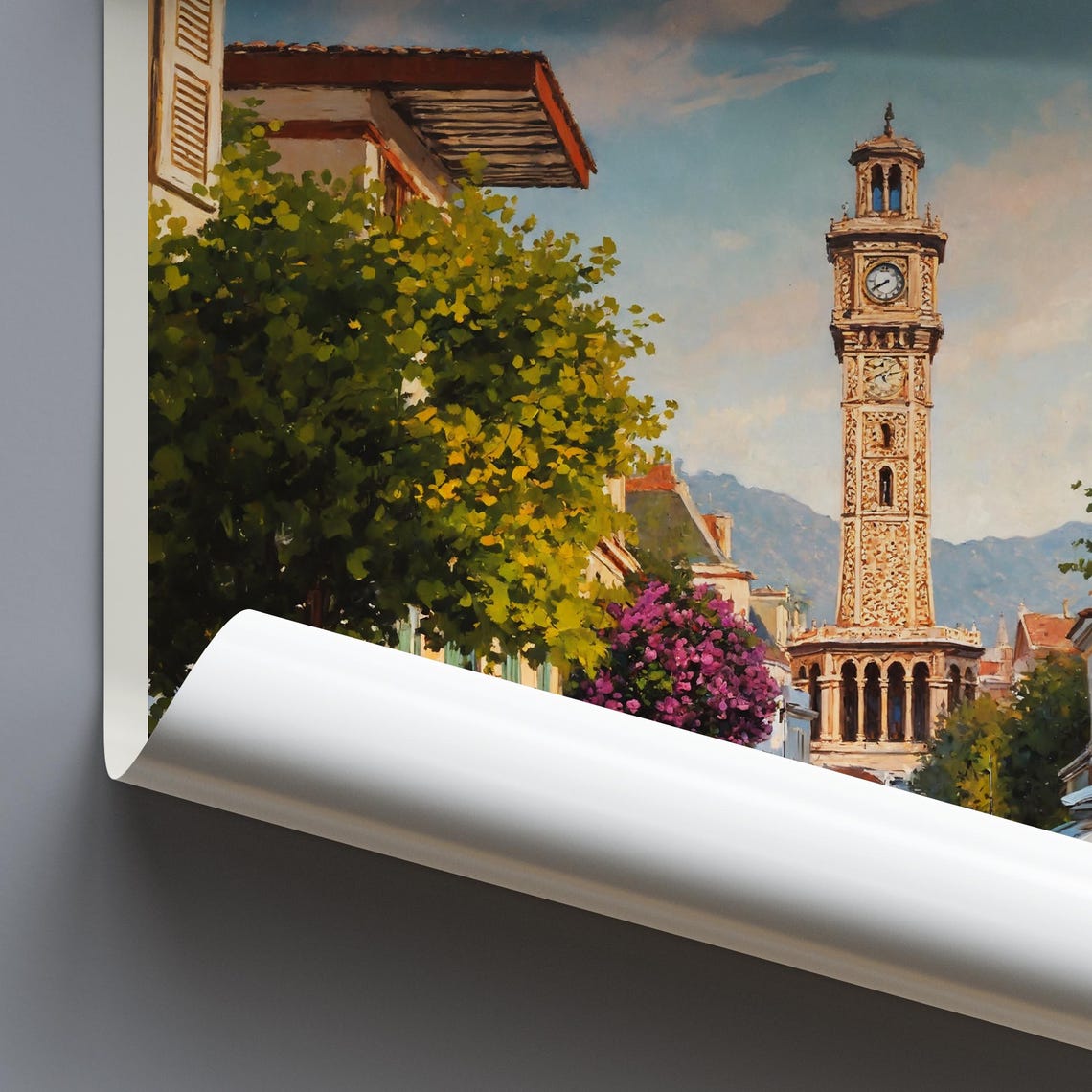 Izmir Turkey Historic Clock Tower Street Cafe Painted Art Poster - Image 4