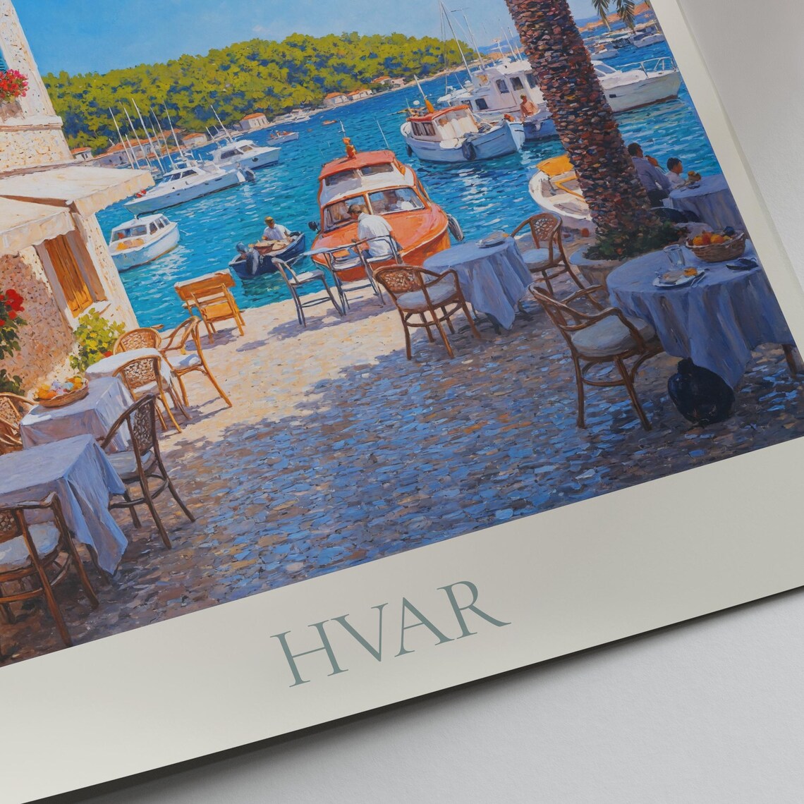 Hvar Croatia Flower Balcony Overlooking Marina Travel Art Poster - Image 3
