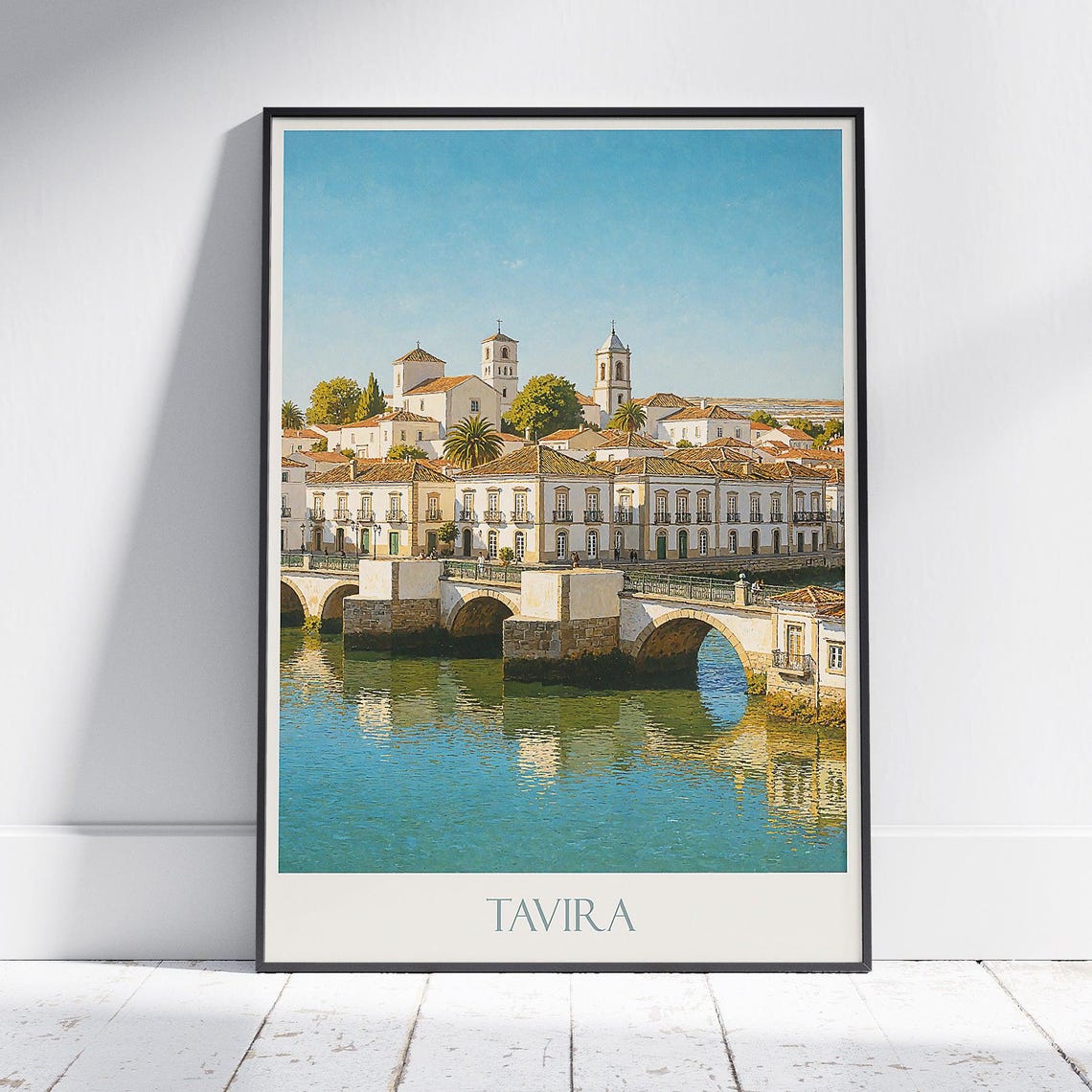 Tavira Portugal Travel Poster Vintage Algarve Art Print Historic River Bridge Wall European City Souvenir
