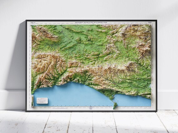 Dorset England 3D Shaded Relief Vintage Atlas Coast Map Art Print