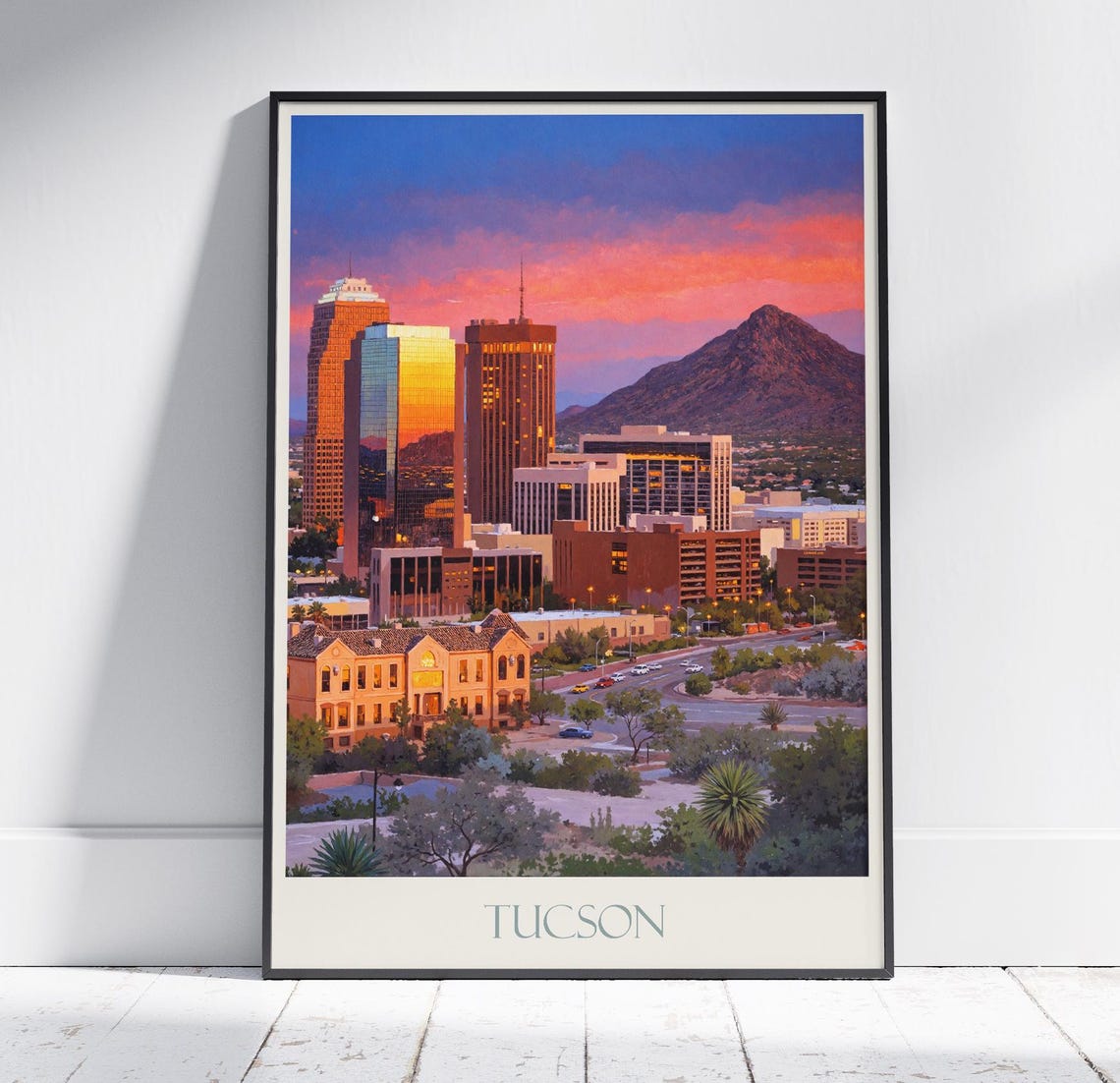 Tucson Arizona Downtown Skyline Sunset Desert Mountain Poster