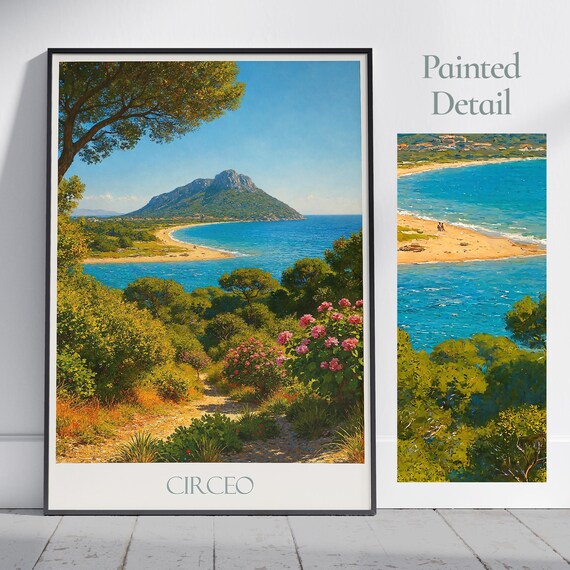 Circeo Italy Coastal Bay Painted Monte Circeo Mountain View Poster