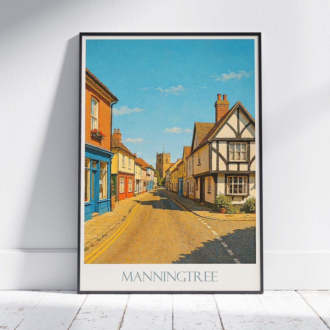 Manningtree High Street Church Tower Sunny Village Travel Poster